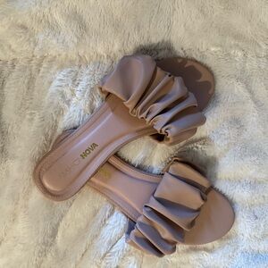 Fashion Nova Tan Sandals with Gathered Straps
